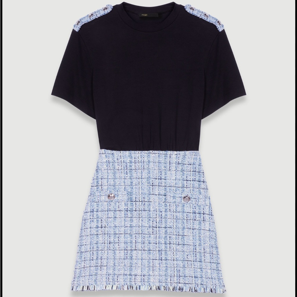Chic Black and Blue Tweed Dress